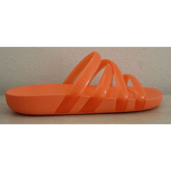 Crocs 208537-83I Women's Sz 9 Persimmon Orange Splash Glossy Strappy Slides - Picture 8 of 10